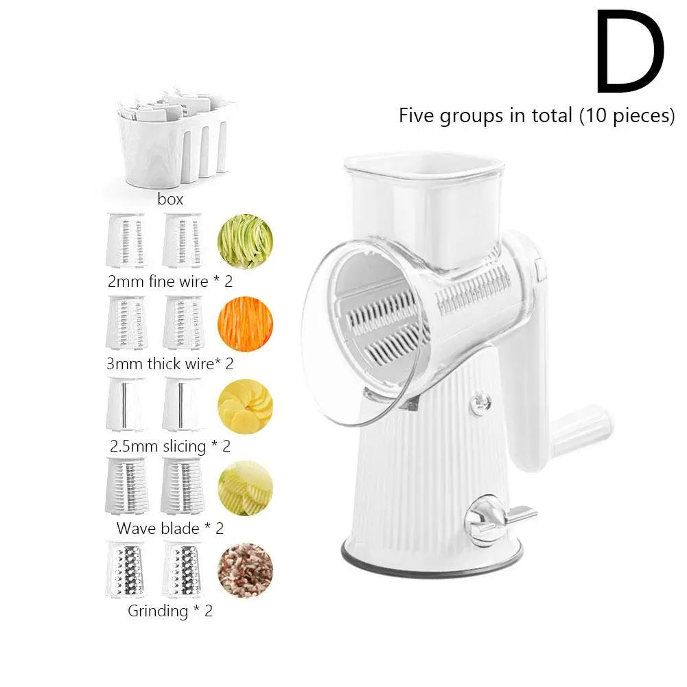 5 In 1 Rotary Cheese Grater Handle Manual Grinder Vegetable Nuts Shredder Strong Base Slicer Suction Y6O3