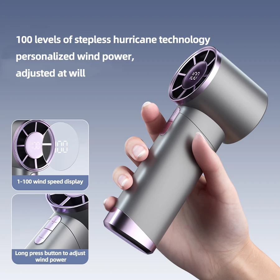 NEW Portable 5 Speeds Adjustable 1-100 Speeds High Speed Fans Super Powerful Air Duster Rechargeable Mini Usb Handheld Turbo Fan