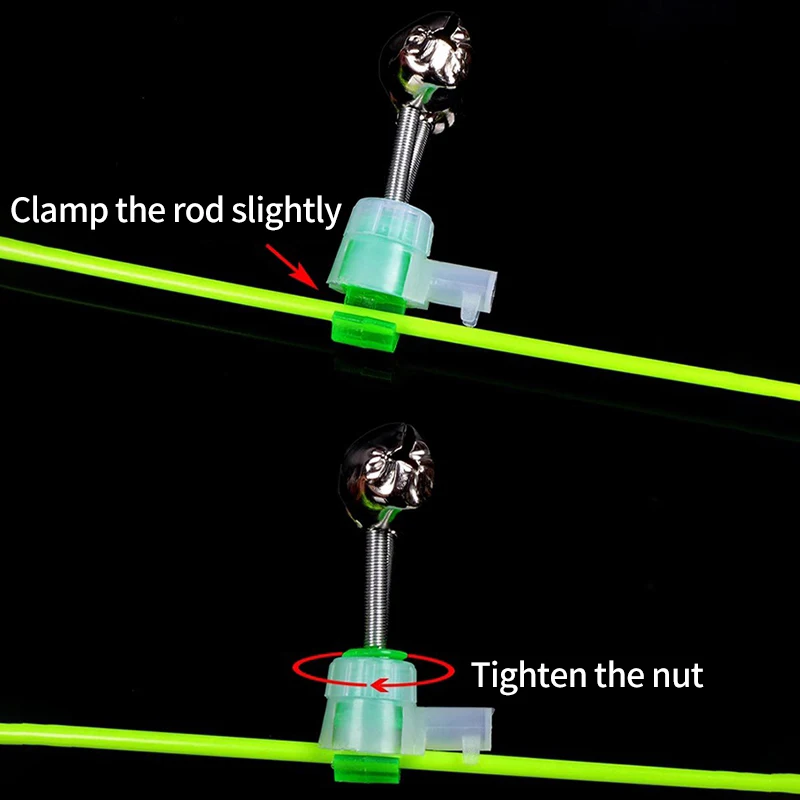 5/10pcs Rod Tip Clamp Fishing Pole Alarm Pole Fish Bite Lure Alarm Alert Twin Bell Ring Clip Green Bell Fishing Tools Accessory