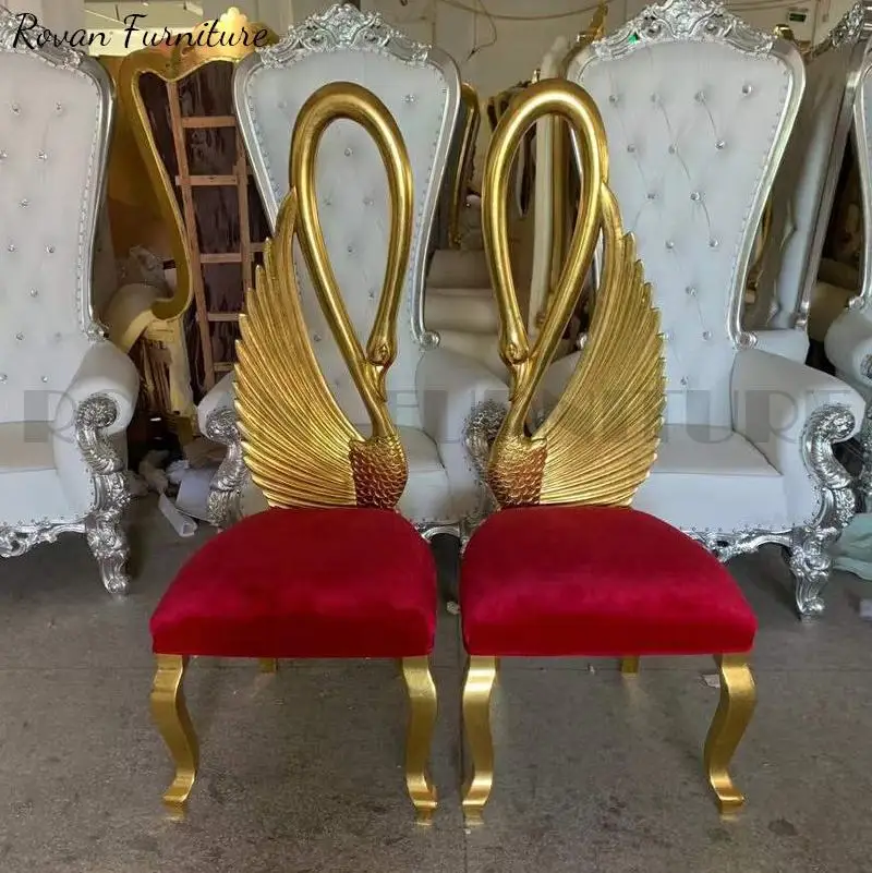 Swan Chair Hotel Club Carved Phoenix High Back Gold Chair