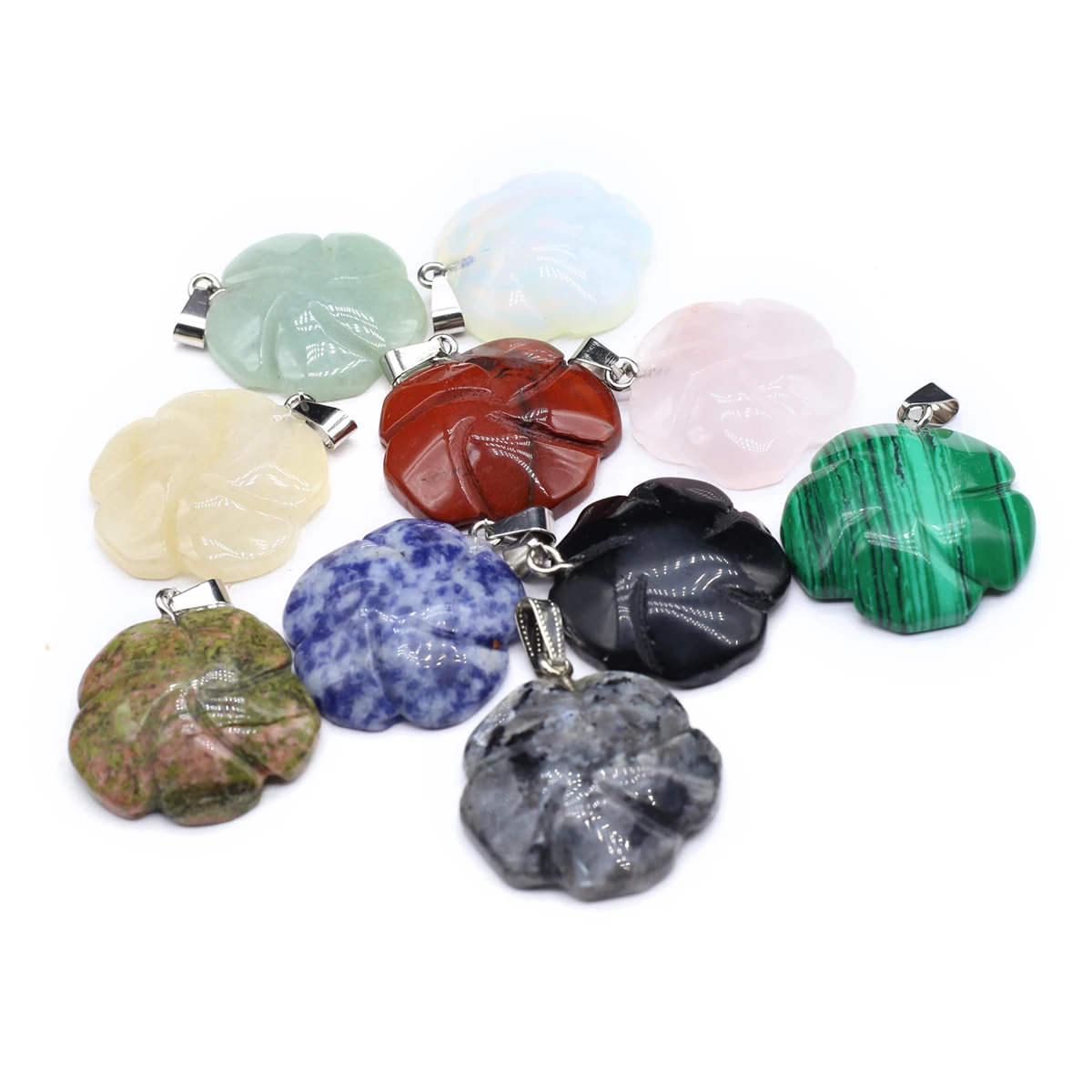 10PCS Wholesale Natural Semiprecious Stone Random Color Flower shaped Pendant Jewelry Making DIY Necklace Earrings Accessories