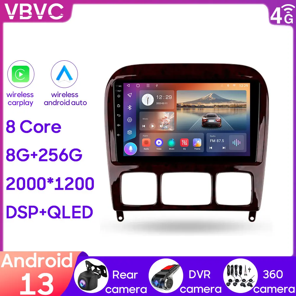 

Автомагнитола для Mercedes Benz S-Class S Class W220 VV220 1998 - 2005 с радио, мультимедийной навигацией, GPS, BT, Carplay, стереоплеером, Wi-Fi, 4G