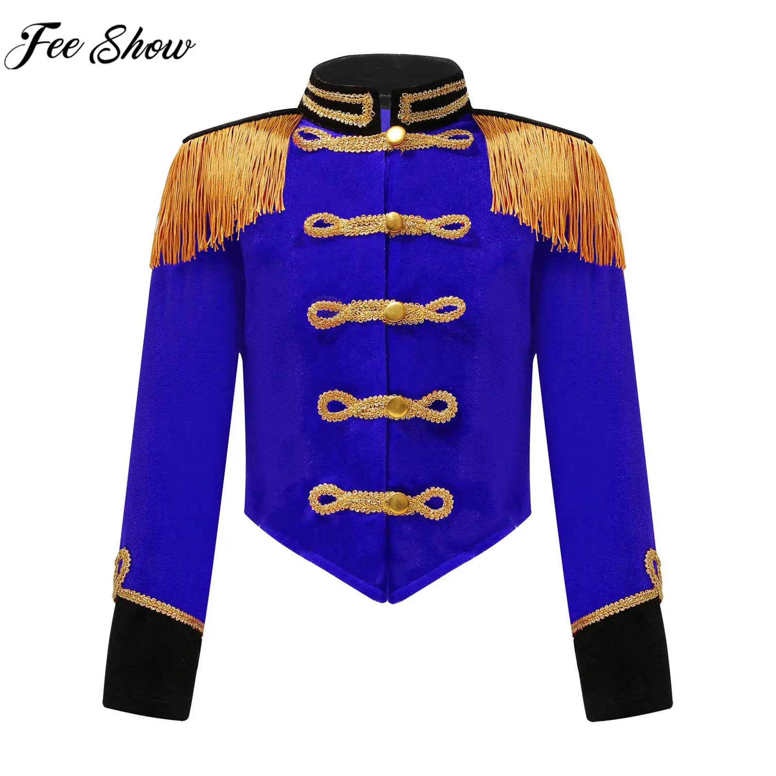 

Children Girls Halloween Circus Ringmaster Cosplay Costume Drum Band Parade Performance Uniform Long Sleeve Tassel Jacket Coat