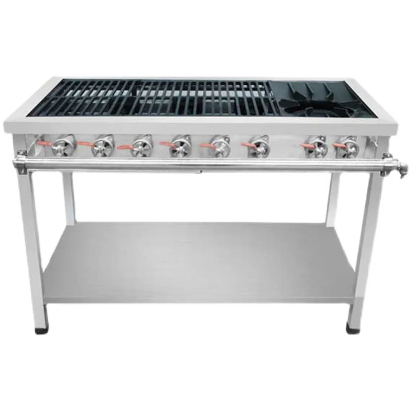 Commercial 4 6 8 Casserole Open Hearth Multi-head Gas Stove BBQ Griddle Grill Meat Baking With Grate