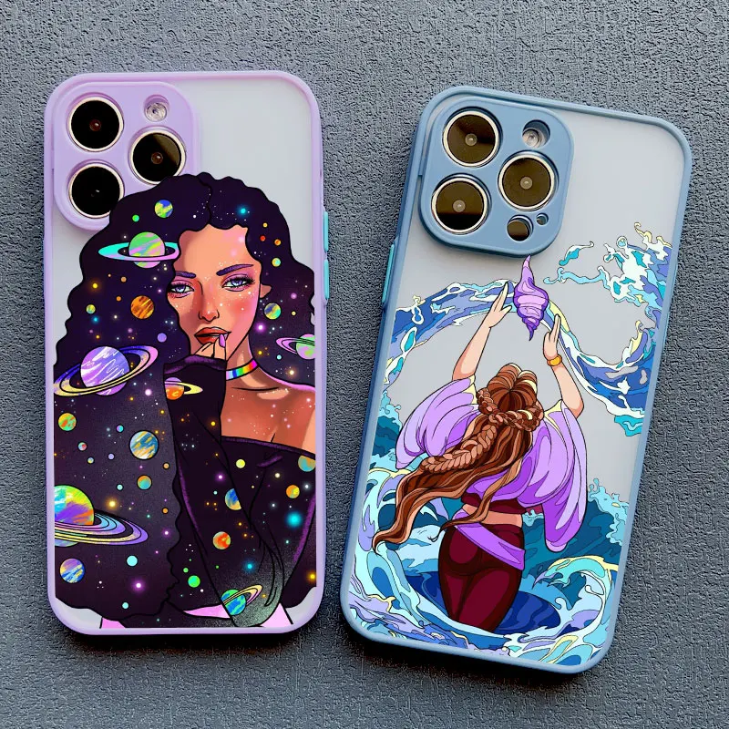 Moderne Art Flut Mädchen Muster lila Handy hülle für iPhone 11 12 13 14 Pro Max Mini 15 plus Pro Max XS XR X Rückseite – Detail 12