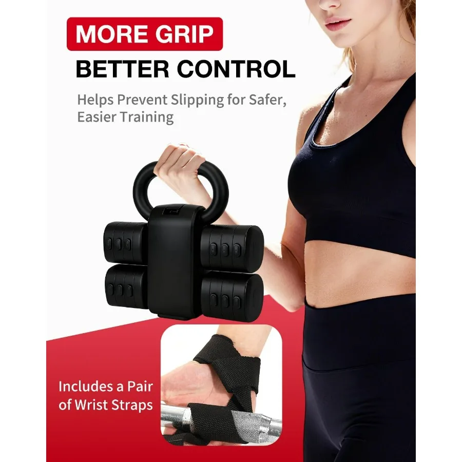 Adjustable Kettlebell Set with Wrist Straps, 4-in-1 Free Weight Adjustable Dumbbells Set for Women 9 Weights from 0.55LB to 12.1