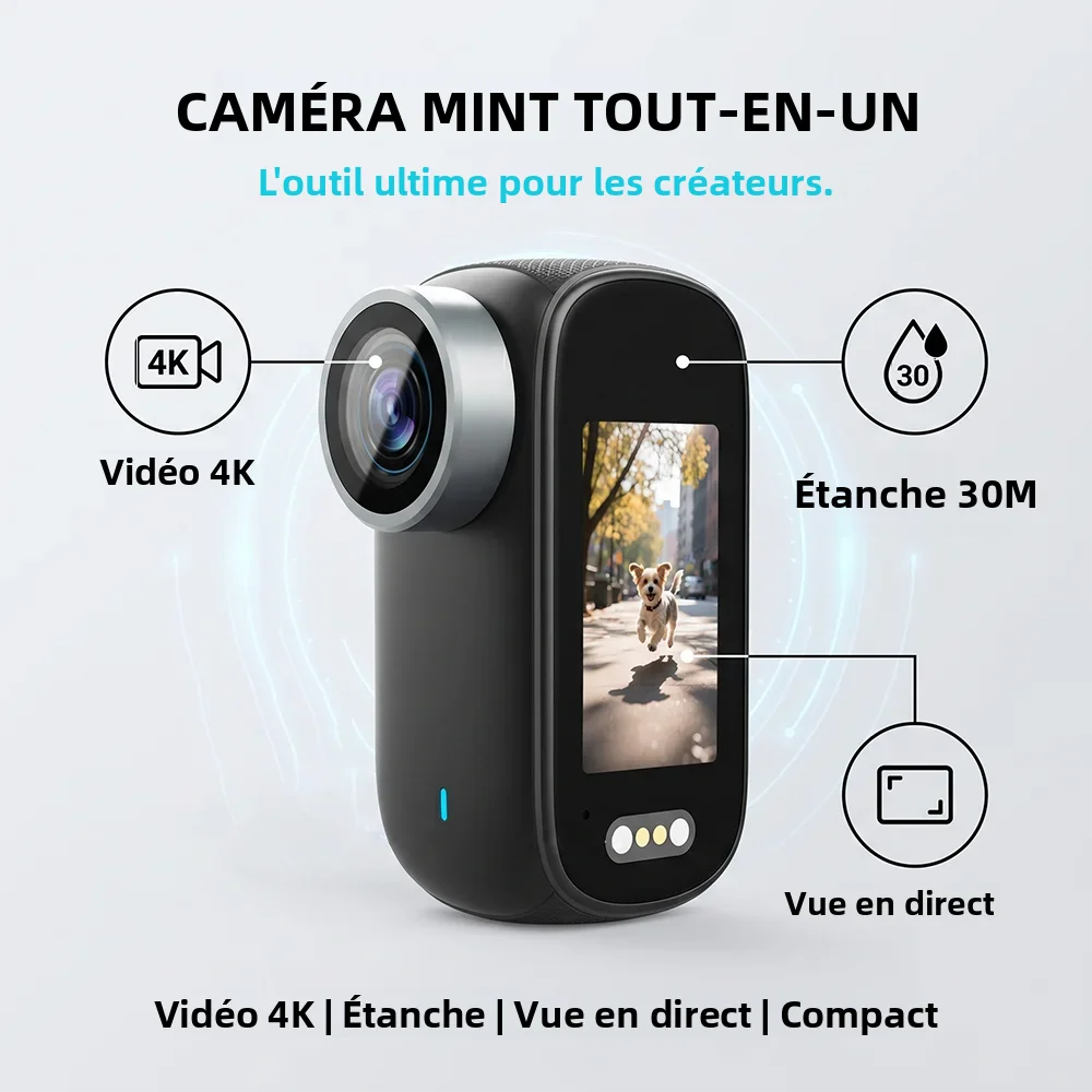 Gimbal Caméra 4K Stabilisateur Noir/Blanc 64Go ou Sans Carte