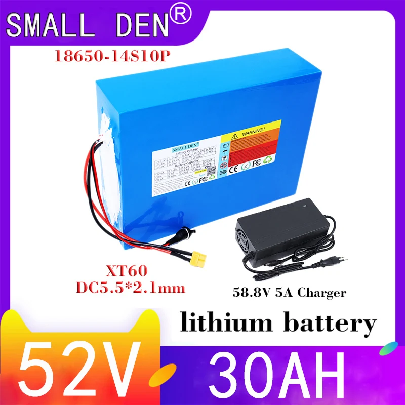 

52v 30ah 18650 lithium battery pack 14s10p 58.8w motor v electric bicycle scooter motorcycle tricycle large capacity 5a charger
