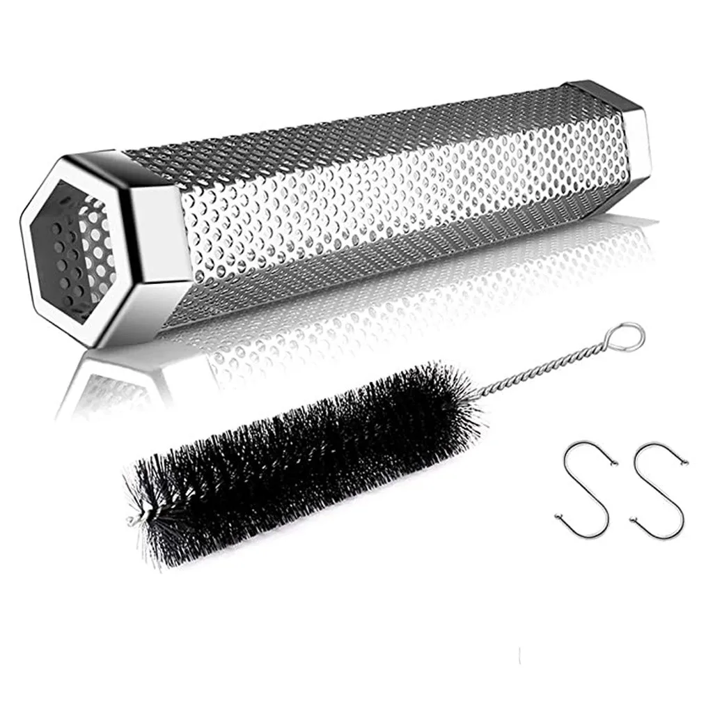 Customizable Pellet Smoker Tube, 12 Inch Stainless Steel Wood Generator for Hot or Cold Smoking Work with BBQ Grill Smokers