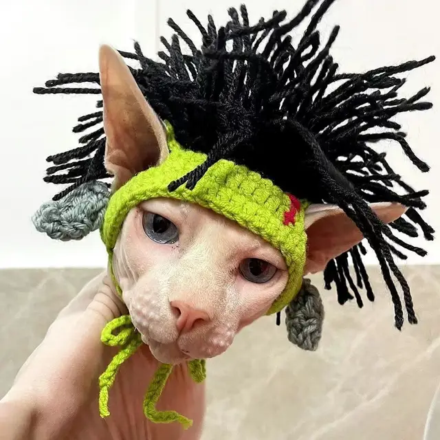 Funny Pet Hat Sphynx Devon Rex Cat Dog Headwear Punk Reggae Rock Style Cosplay Costume Decoration Accessory 3