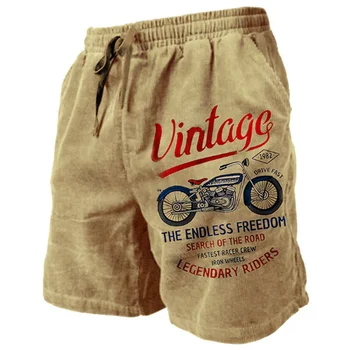 Vintage Motorcycle Pattern Beach Short For Men Fashion Casual Summer 3D Printed Swim Trunks Loose Trend Streetwear Short Pants 1
