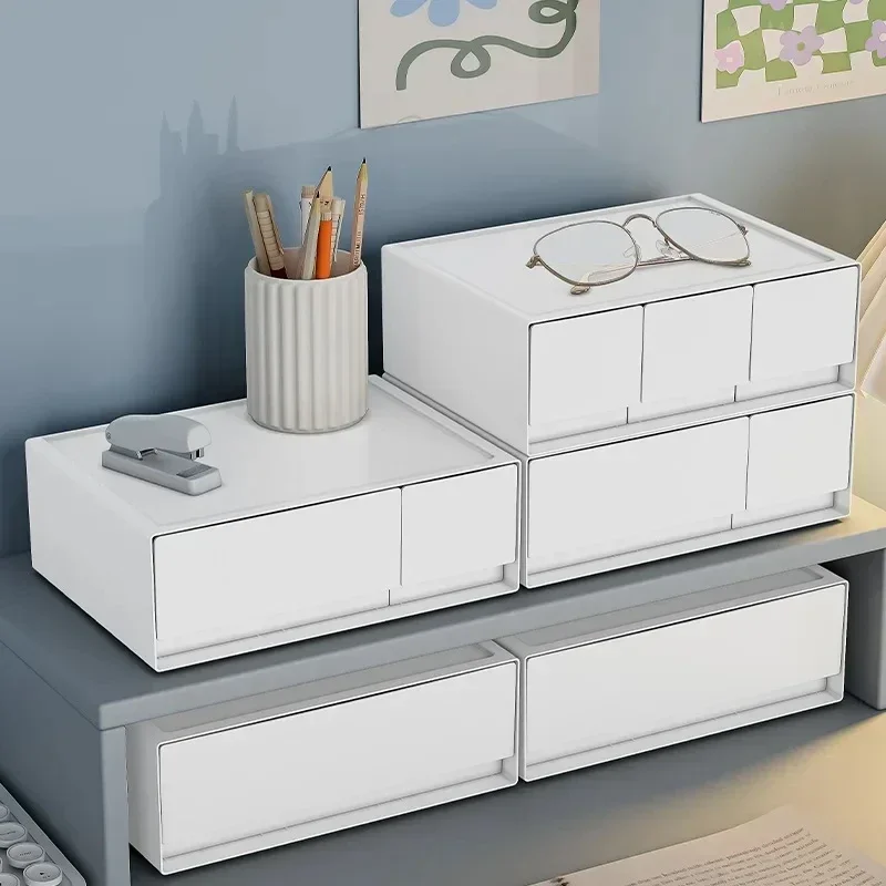 Description Picture 4 of itemStackable White Storage Drawer Desktop Storage Box for Office School Sundries Stationery Storage Organizer Home Desk Supplies