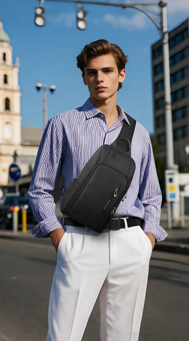 HcanKcan Mode Herren Umhängetasche Multifunktions USB Umhängetasche Wasserdicht Messenger Pack Trend Sport Reise Sling Brusttasche – Detail 4