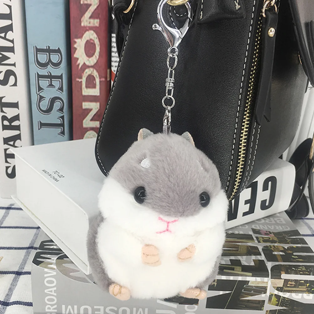 

Plush Keychain Stuffdd Keyring: Plush Grey Hamster Hanging Ornament for Keychain Keyring Purse Wallet Handbag Backpack Decor