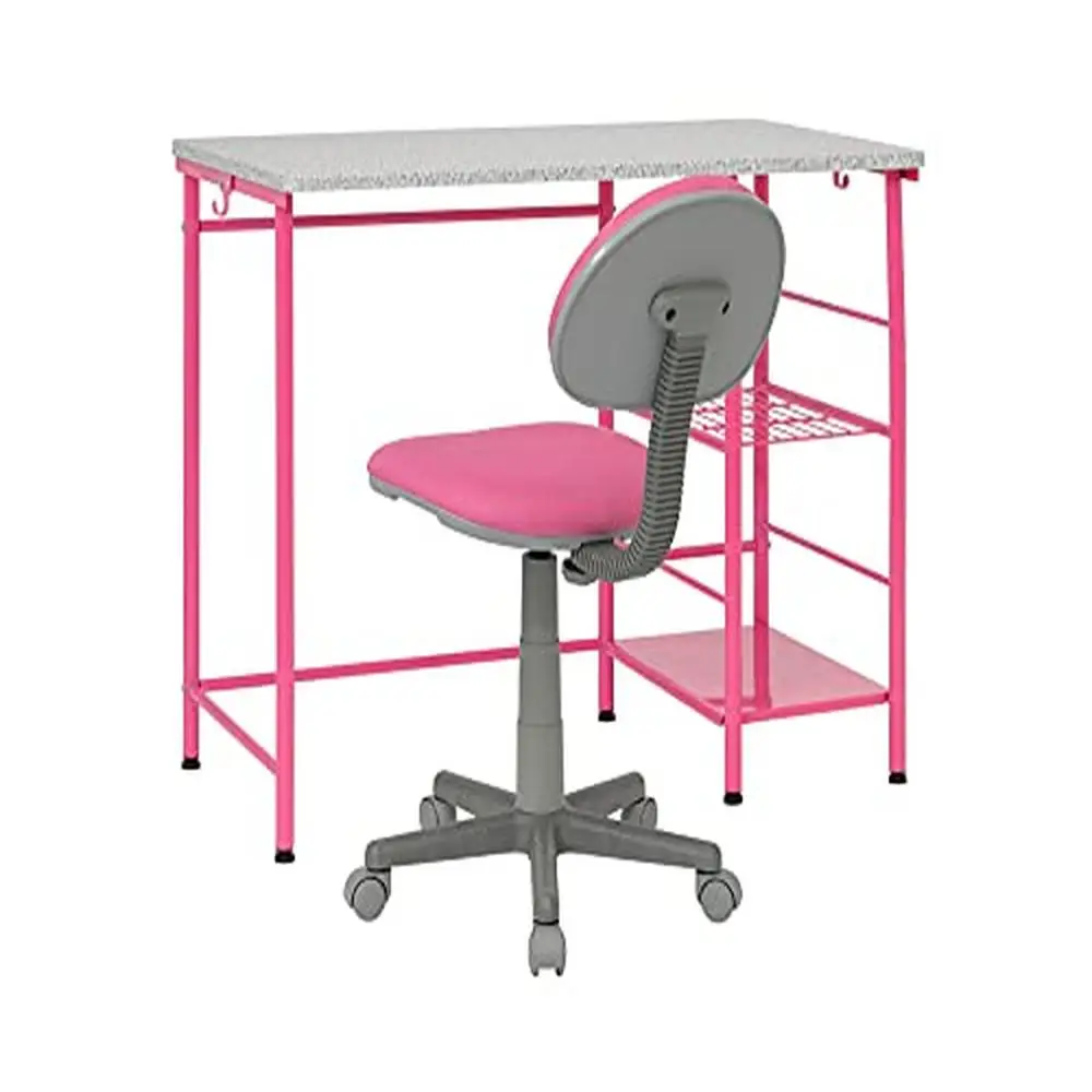

Modern Pink Student Desk Set with Adjustable Task Chair Study Zone II 39.25"W x 24"D 30"H Steel Frame Swiveling Padded