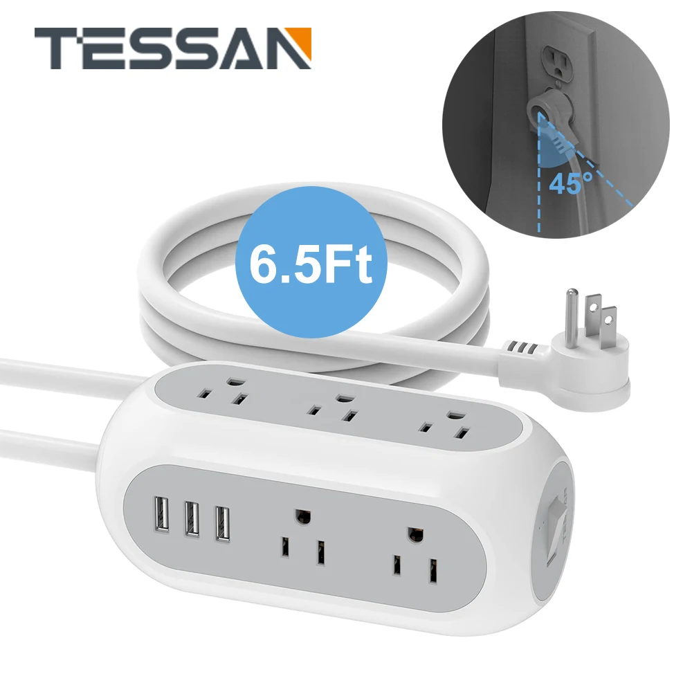 

Плоский удлинитель TESSAN 11 в 1 с 8 розетками и 3 портами USB, стабилизатор напряжения с удлинительным кабелем 6,5 футов для дома и офиса