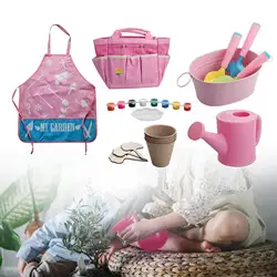 Kids Gardening Tool Set Apron Watering Can Travel Toys Sturdy Tote Bag Sand Playset for Girls Kids Boys Children Birthday Gifts