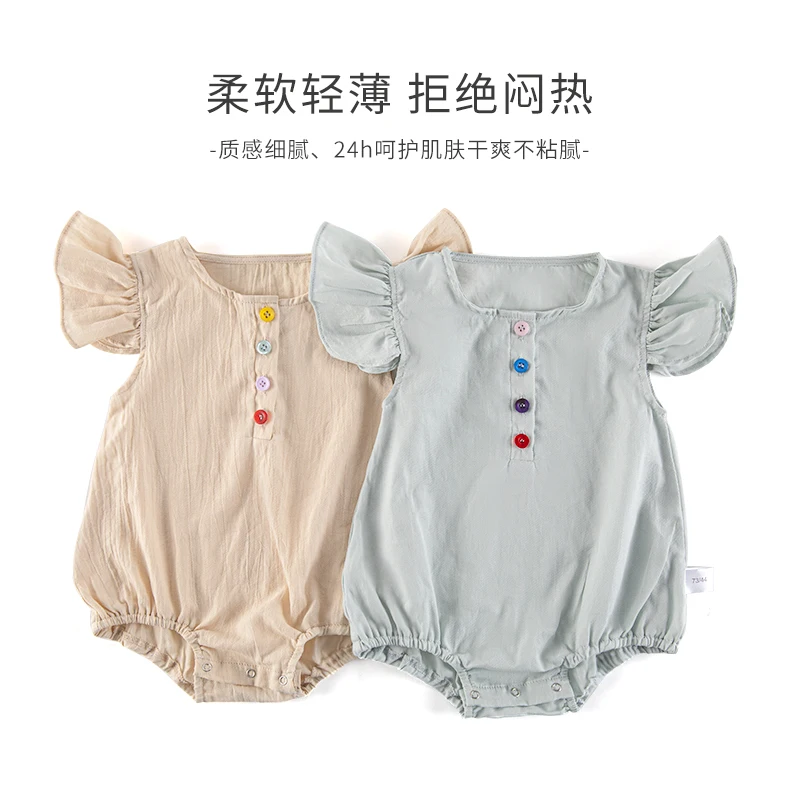 여아 롬퍼 플러터 슬리브 코튼 롬퍼 바디 수트, 귀여운 옷 패션, 여름