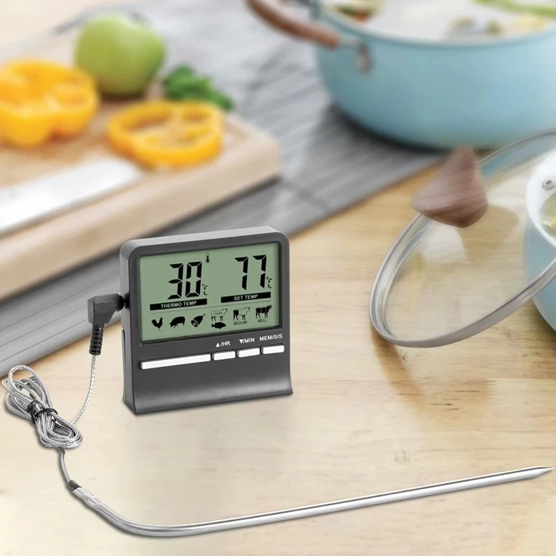 A86I-Kitchen Digital Cookingthermometer Meat Food Temperature For Oven BBQ Grill Timer Function With Heat Meter For Cooking