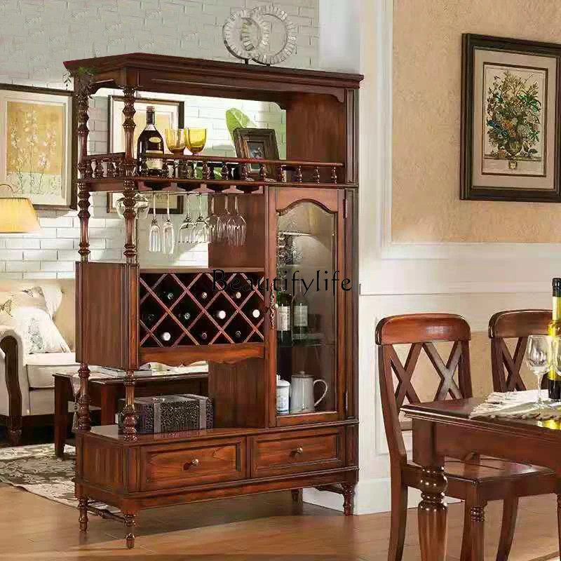 

Living Room Partition Screen Cabinet Living Room Shoe Cabinet Double-Sided European-Style Solid Wood Decorative Wine Cabinet
