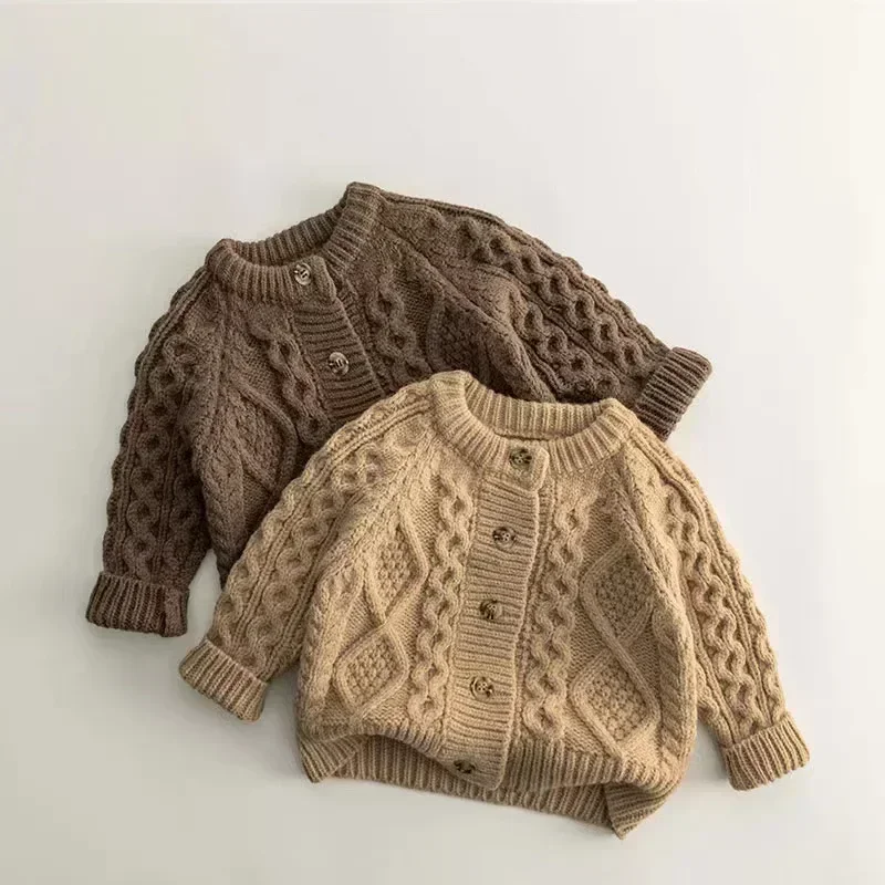 Autumn Sweater Children's Clothes Knit Cardigan for Girls Boys Long Sleeve Keep Warm Thickened Jacket Outfit Coat