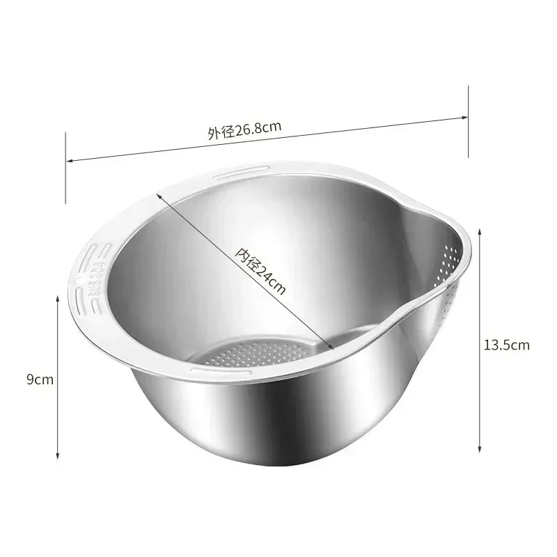 304 Stainless Steel Rice Washer Strainer Bowl Rice Washing Bowl Rice Sieve Colander Fruit And Vegetable Strainer Kitchen Tools L
