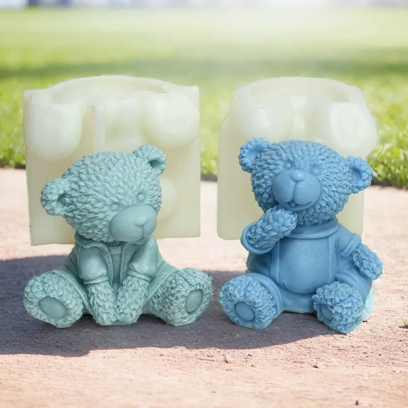 

3D Sitting Bear Candle Mold Cute Animal Bear DIY Abstract Scented Candle Gypsum Resin Mould Cake Chocolate Decor Silicone Molds