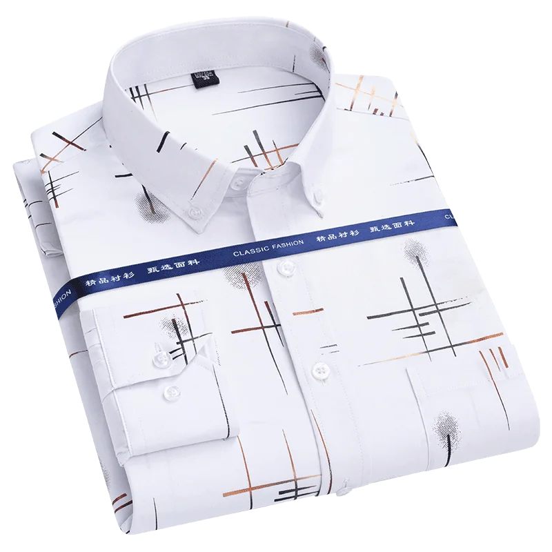 Luxury Smooth Soft Non Iron Men's Long Sleeve Dress Shirt Designer Fashion Printing Male Business Formal Shirts Button Casual dress shirts men casual shirts