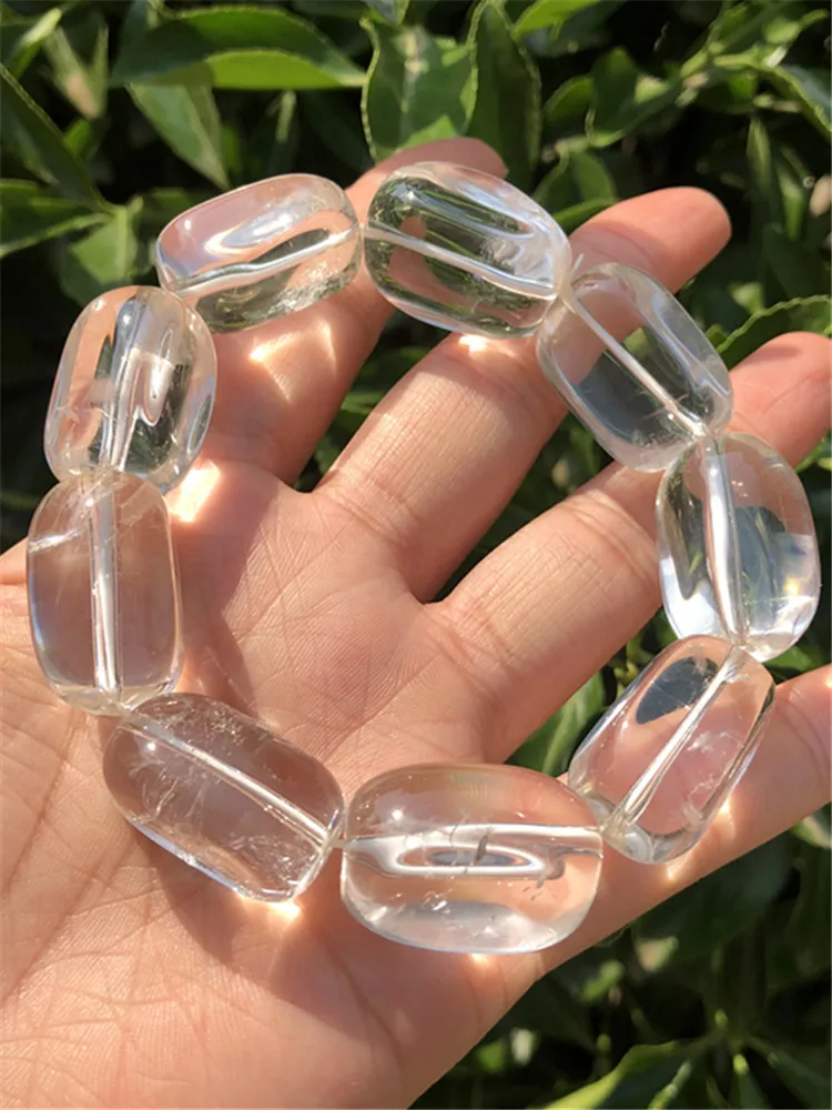 1 Pc Fengbaowu Natural White Clear Rock Quartz Bracelet Freeform Cube Beads  Crystal Healing Stone Fashion Women Men Jewelry Gift