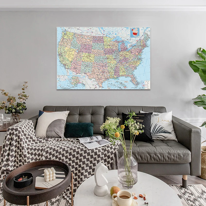 84*59cm Map of The United States Non-woven Canvas Painting Wall Decorative Poster and Print Office Supplies Home Decoration
