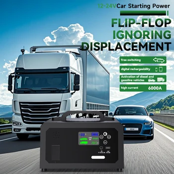 Avviatore portatile al litio 12V 24V 6000A, amplificatore batteria per auto, caricabatterie Powerbank USB-C, per motori diesel fino a gas da 20 litri e 16 litri
