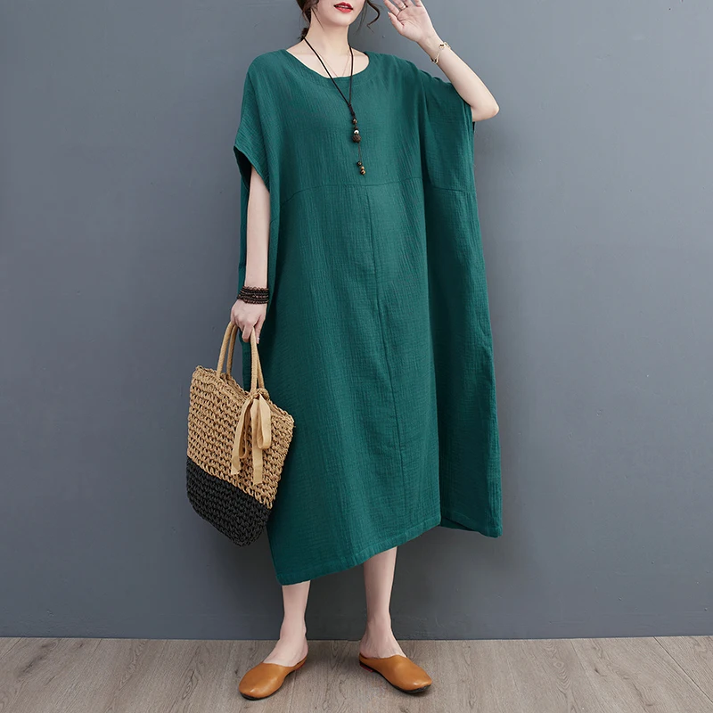 

2023 New Arrival Soft Cotton Linen Loose Summer Dress Fashion Women Holiday Travel Casual Beach Style Dress