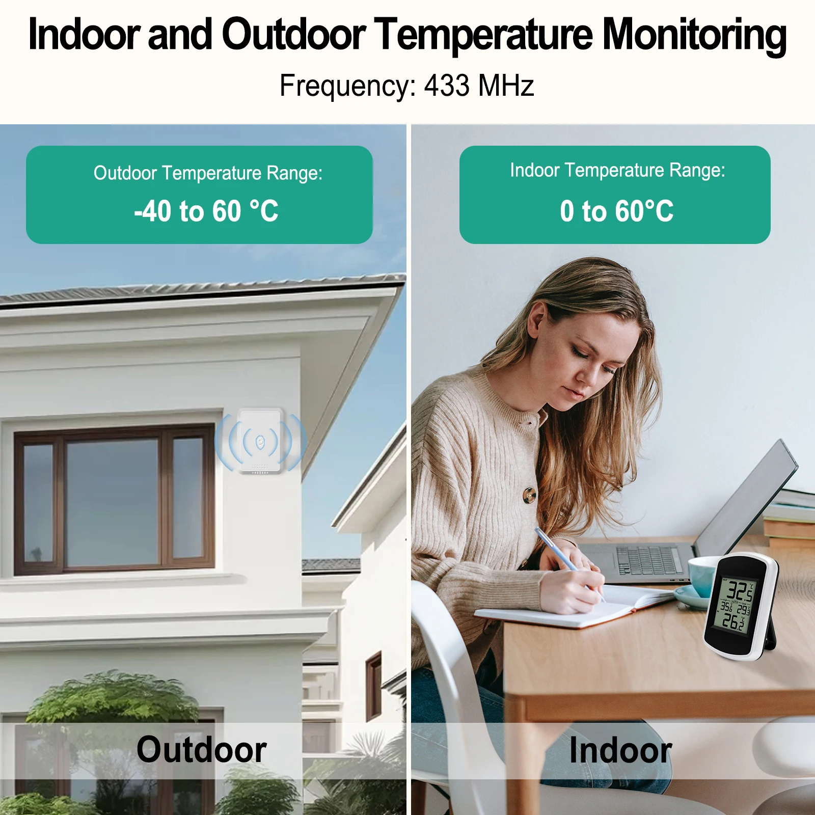 Indoor/Outdoor Wireless Digital Thermometer with Auto-Update and Easy-Read LCD Screen