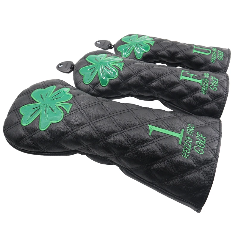 Description Picture 6 of itemGolf Wood Cover Rhombus Four Leaf Clover Pattern PU Leather Waterproof Protector For Driver Fairway Hybrid Golf Club Head Covers