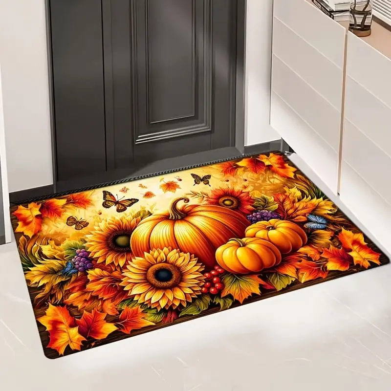 Description Picture 6 of itemMaple Leaf & Pumpkin Design Door Mat Non-Slip Doormat Washable Rug for Living Room Bedroom Kitchen Office Waterproof Carpet
