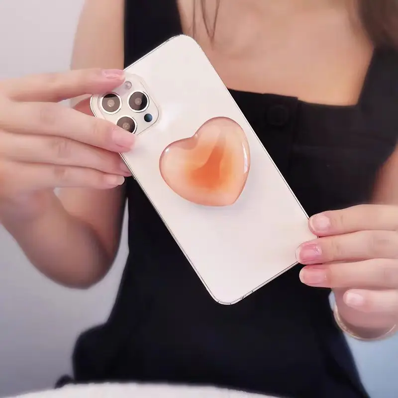 Solid Color Heart Pop Socket Phone Grip & Expandable Kickstand