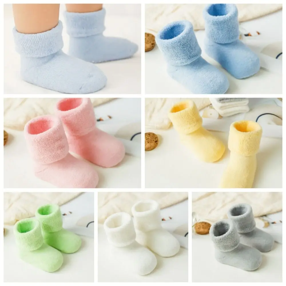 

Korean Style Thickening Baby Socks Dispense Solid Color Home Sleep Socks Baby Hosiery Autumn&Winter Infant Learning Walk Socks