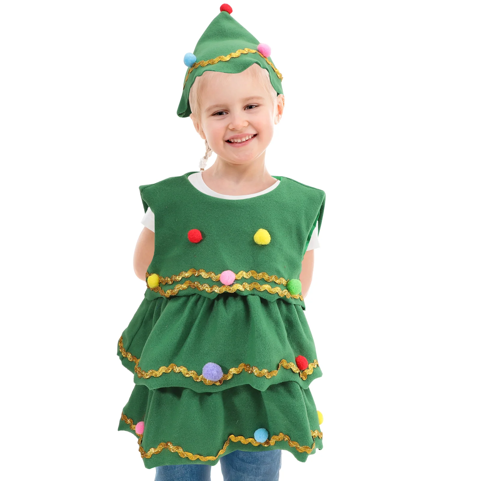 

Kids Clothes Children Cartoon Stage Show Costumes Performance Clothing Christmas Tree Hat Dress