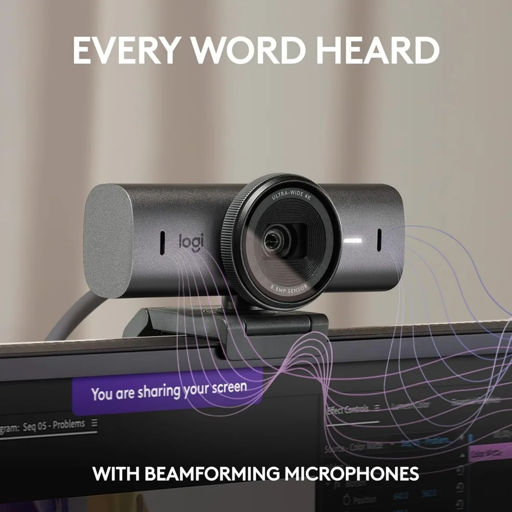 MX Brio Ultra HD 4K Collaboration and Streaming Webcam, 1080p at 60 FPS, Dual Noise Reducing Mics, Show Mode 4