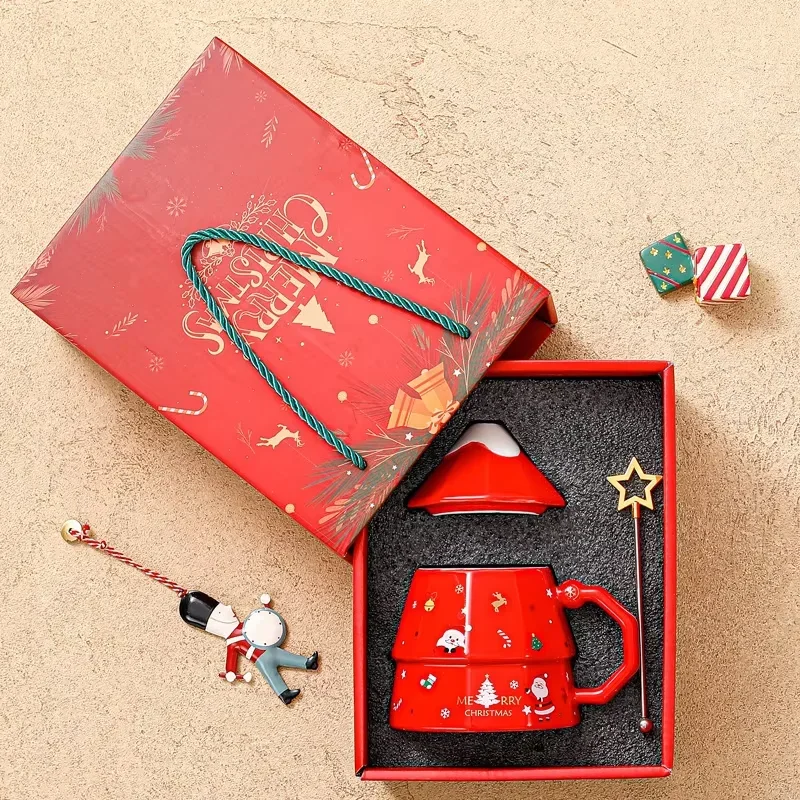 Christmas Tree Ceramic Mug Gift Set! Trendy Christmas Mug With Spoon, Unique Gift, Holiday Atmosphere Booster, New Year Surprise_voghion.com