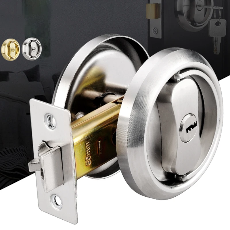 Stainless Steel Double-Sided Pull Ring Lock With Key Sliding Door Lock Invisible Door Multiple Types Available