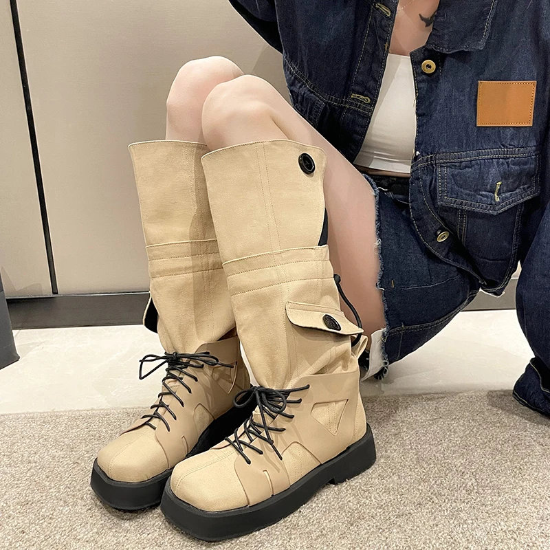 

Women's British fashion cowboy boot thick soled square head high boots women's knee length long leg shoes 2023 summer