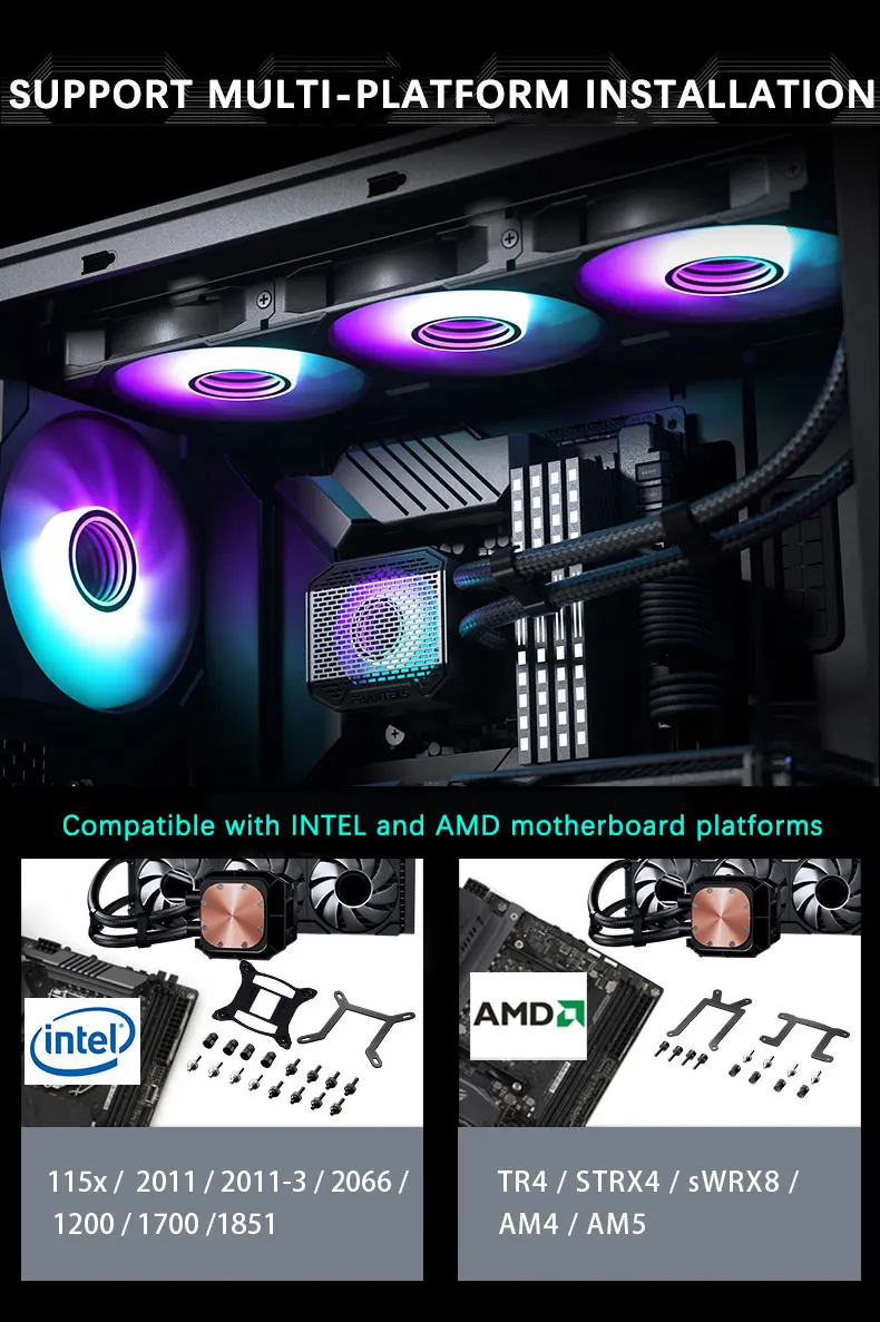 Liquid CPU Cooler BOS|VRM|RAM Assisted Cooling Support LGA1700/1851 AMD AM4/AM5