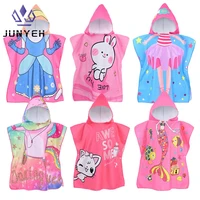 80-120cm Kids Hooded Bath Beach Poncho Towels Baby Quick Dry Bathrobe Child Cartoon Cloak Poncho Towels Microfiber Swim Cover-up