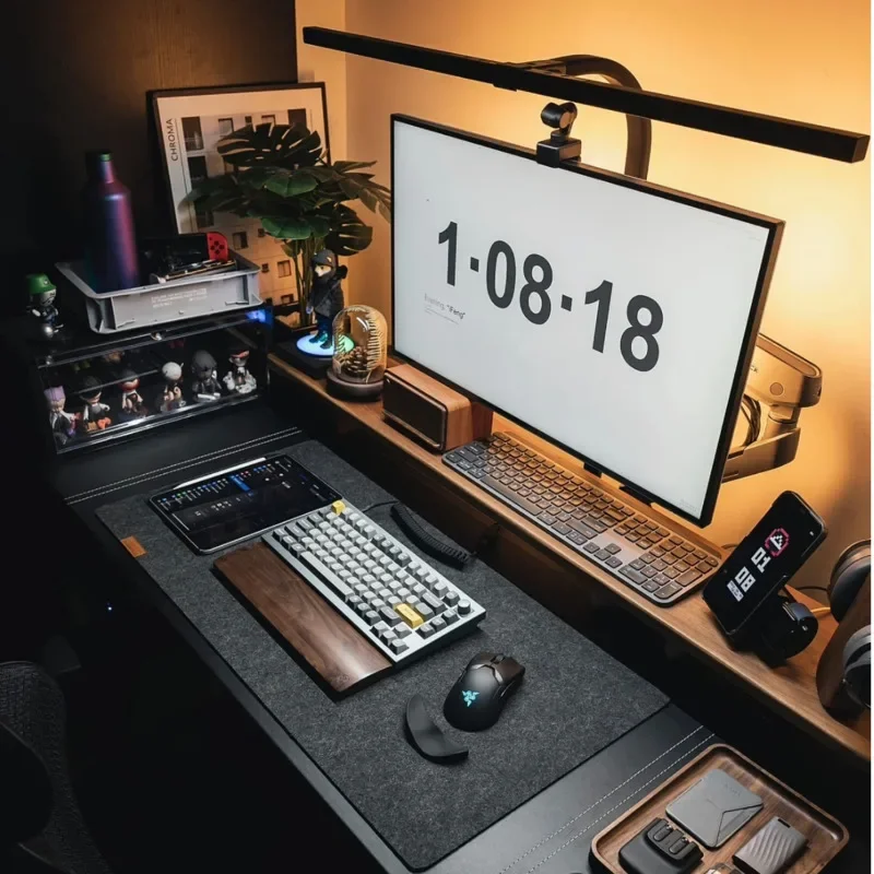 

Promotion Solid Wood Walnut Color Office Desktop With Elevated Keyboard Storage Table Computer Display Base Stand