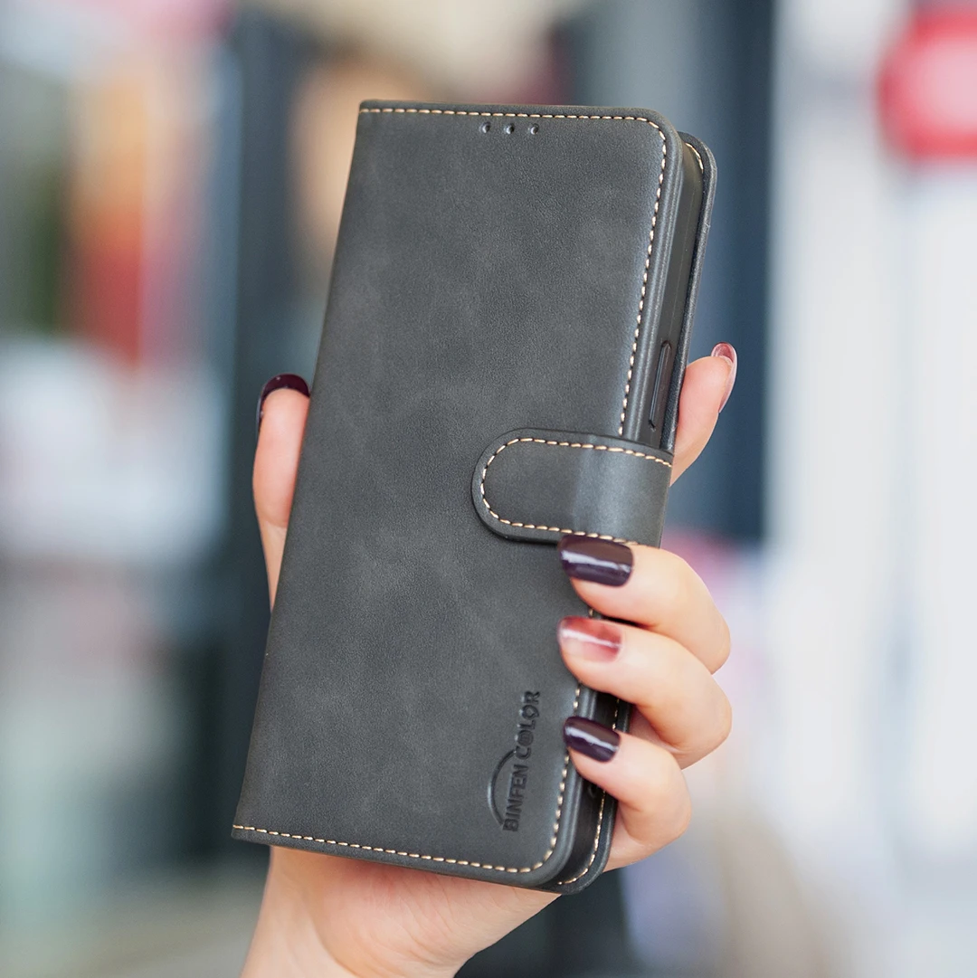 Leather Flip Wallet Case with RFID Protection and Card Slots Cover