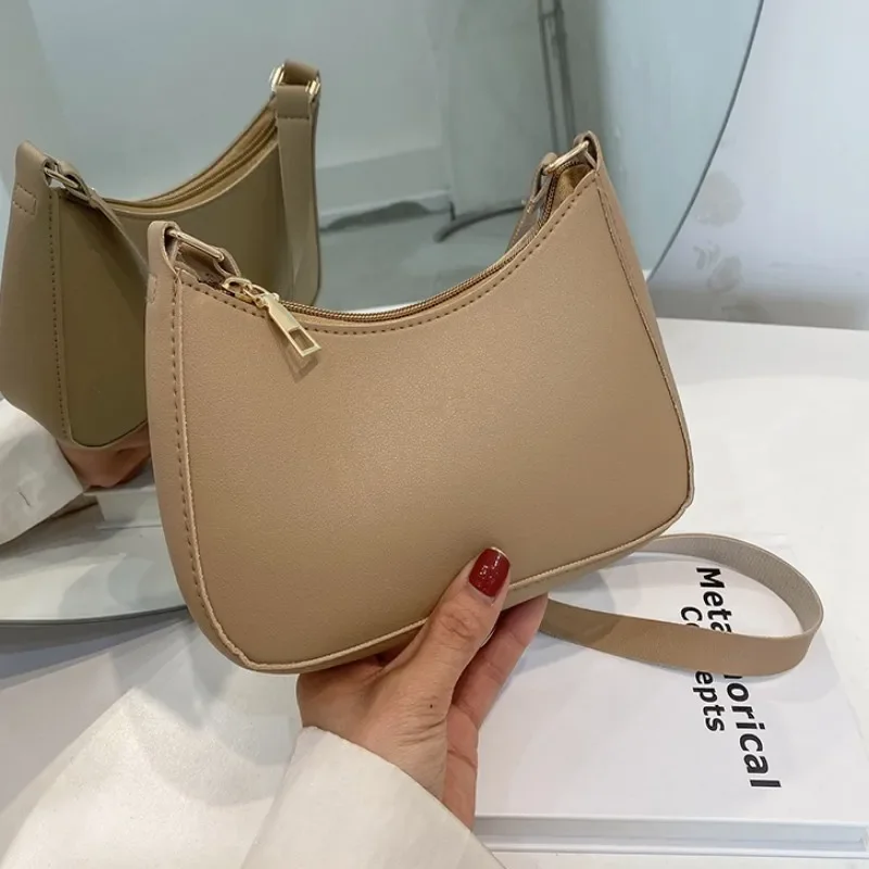Fashion Handbag New Retro Solid Color PU Leather Shoulder Underarm Bag Women's Casual Hobos Purses and Handbags Ladies Hand Bags 11