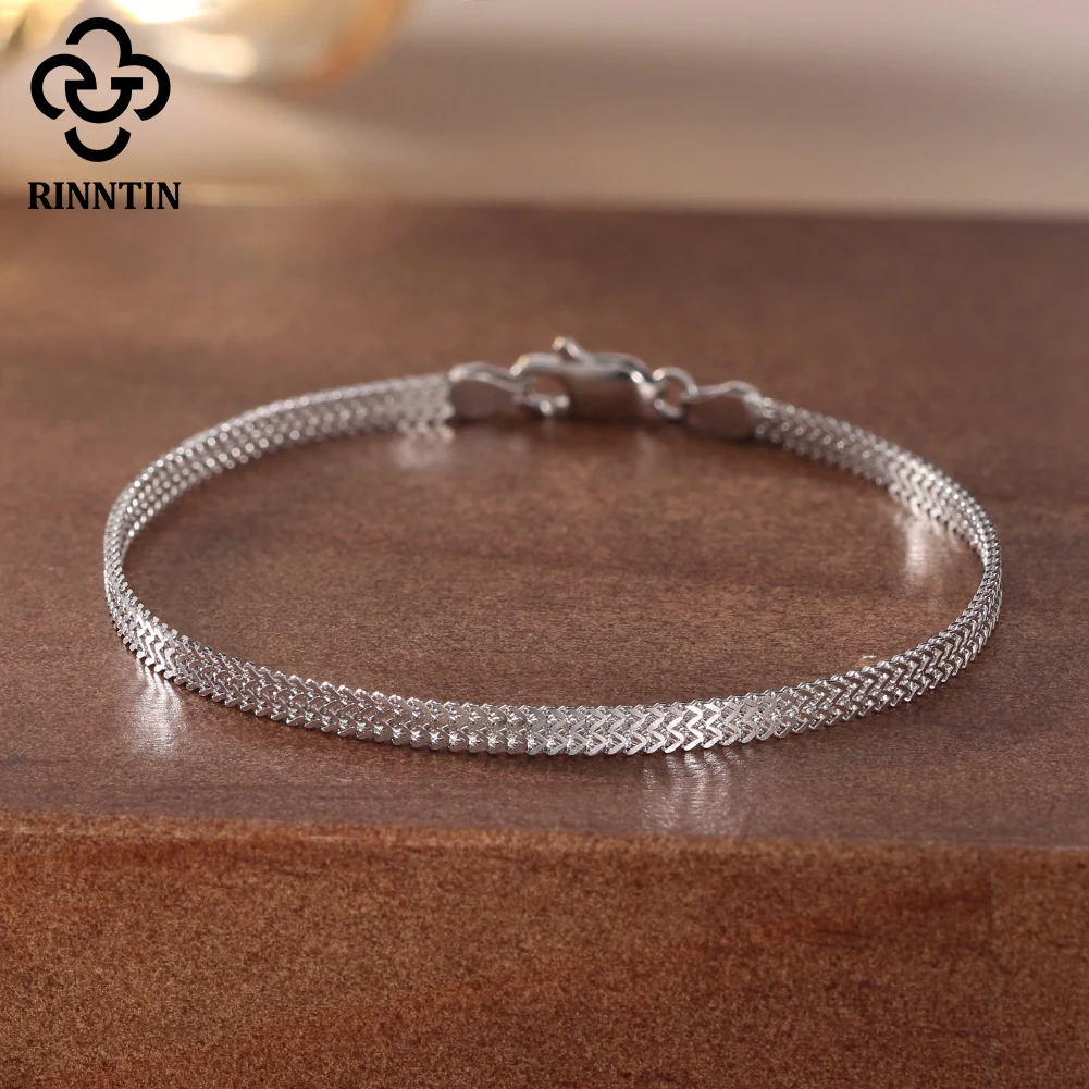 Rinntin 925 Sterling Silver 2.8mm Flat Mesh Chain Bracelets Hight-Quality Bangle Chain Simple Women Men Daily Accessories SB216 - Image 4