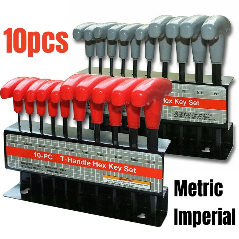 

Portable10pcs Metric or Inch T-Handle Hex Key Allen Wrench Tool Set or Star T-Handle Hex Key Set with Convenient Storage Stand