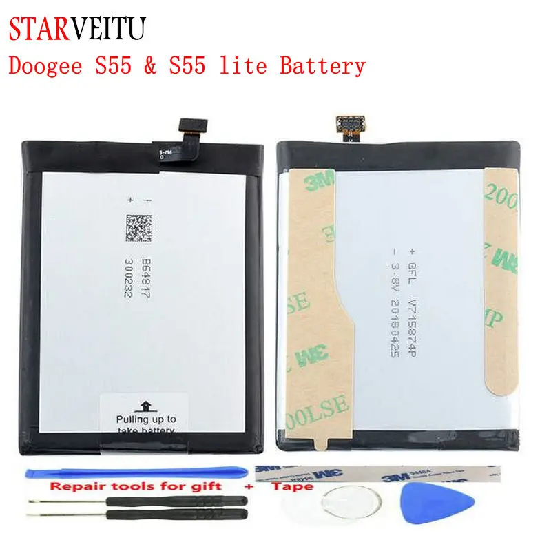 Аккумулятор STARVEITU Для Doogee S55, сменные батареи для S55 lite, перезаряжаемая литий-полимерная батарея 5500 мАч, Протестировано + Инструменты для ремонта